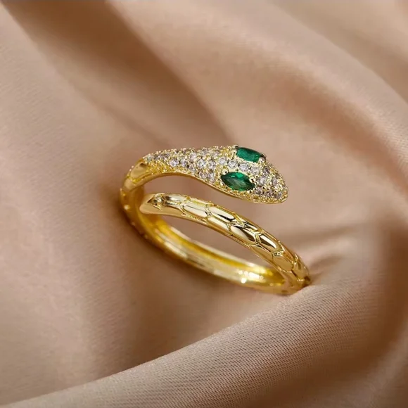 Gold Snake Ring with Emerald Accents - Picture 4 of 4